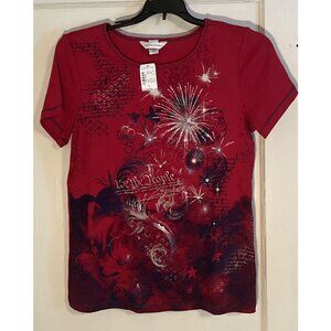 NWT Christopher & Banks Red USA Patriotic Tee Short Sleeves Size Small 25.75” L